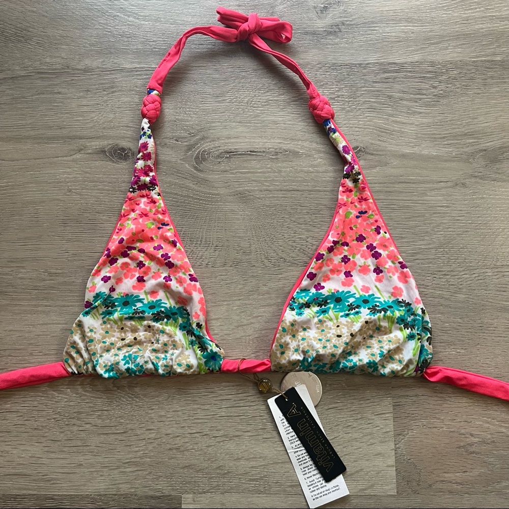 NWT vitamin a reversible pink floral triangle bikini top 12/D